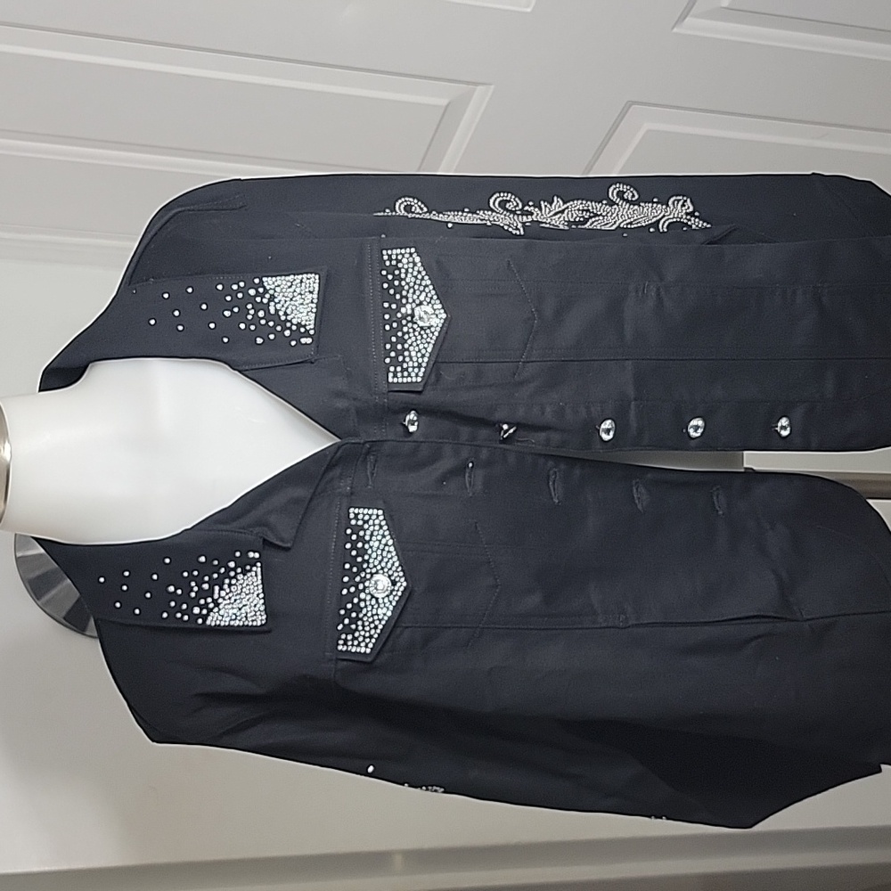Isaacs Designs Womens Button Up Jacket Black Denim 3XL Y2K Rhinestone NWOT